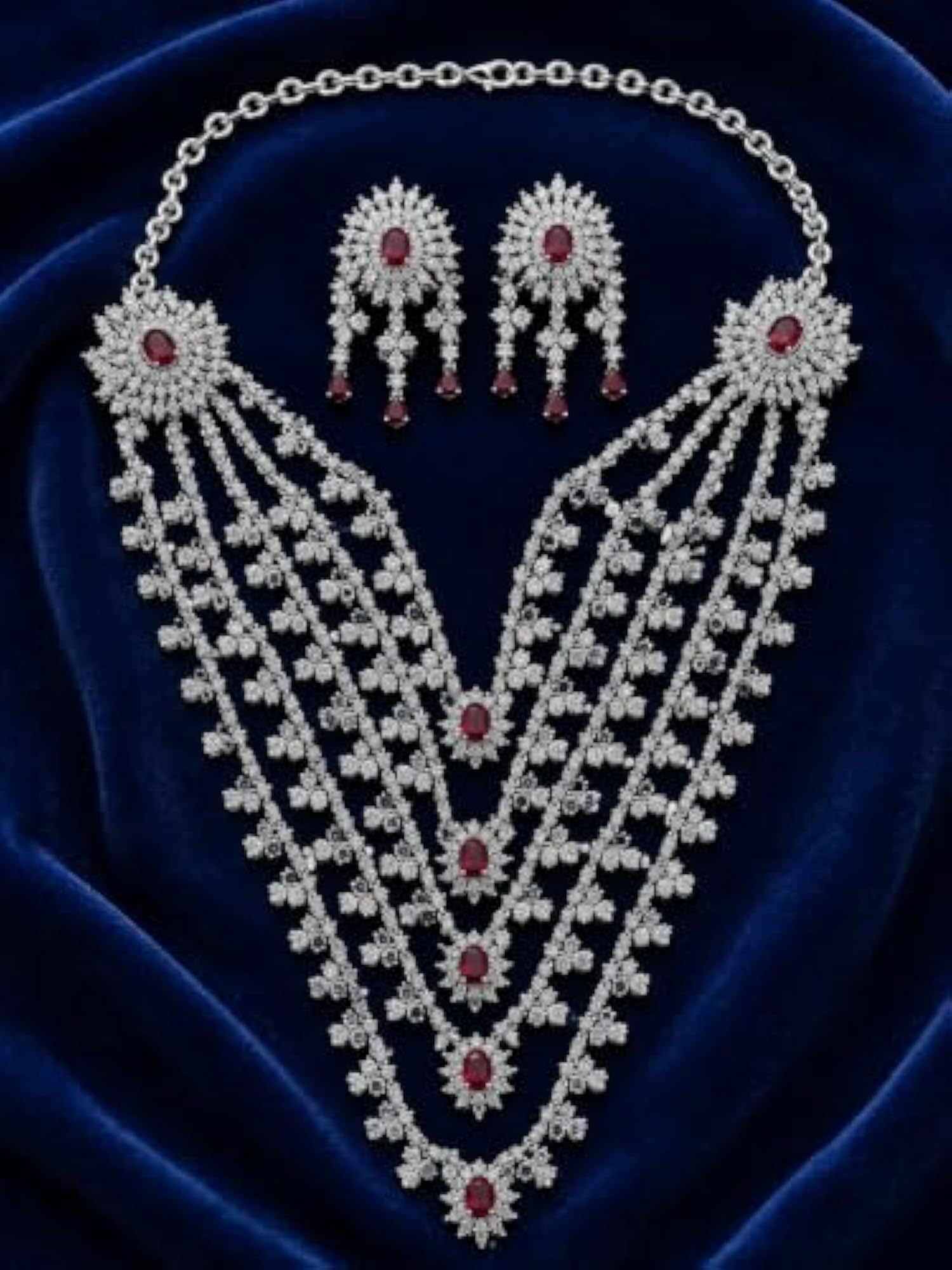 Ruby Cascade American Diamond Jewellery Set